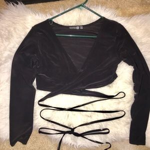 boohoo wrap tie top